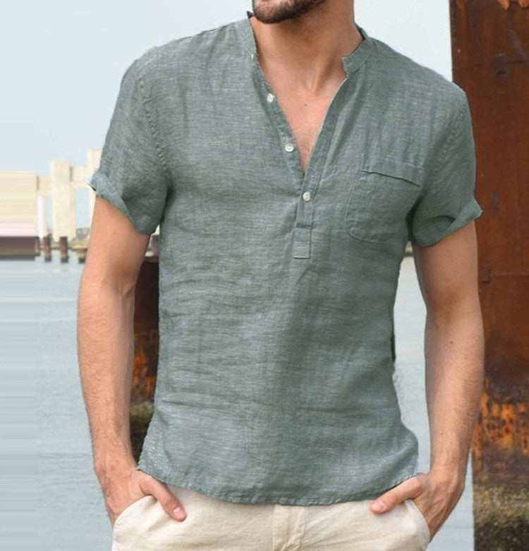 Wholesale Men's Polyester Casual Solid Color Short Sleeve Men's T-shirt - view 2