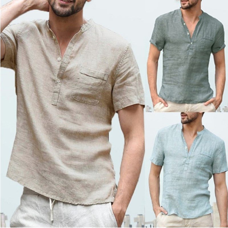 Wholesale Men's Polyester Casual Solid Color Short Sleeve Men's T-shirt - front view
