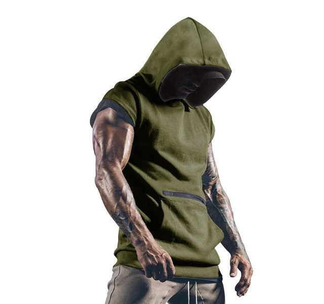 Wholesale Men's Simple Style Solid Color Sleeveless Men's Hoodies - front view