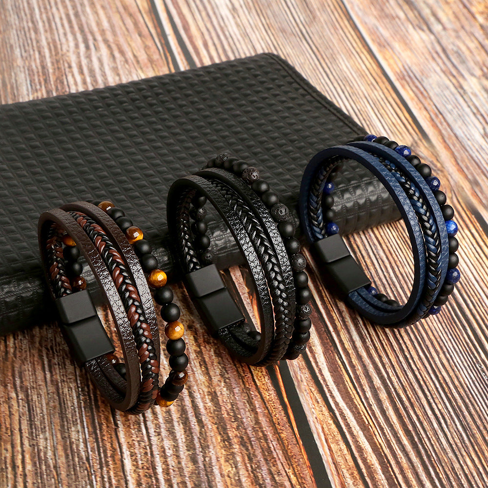 Fashion Geometric Gem Artificial Leather Metal Patchwork Men's Bracelets - front view