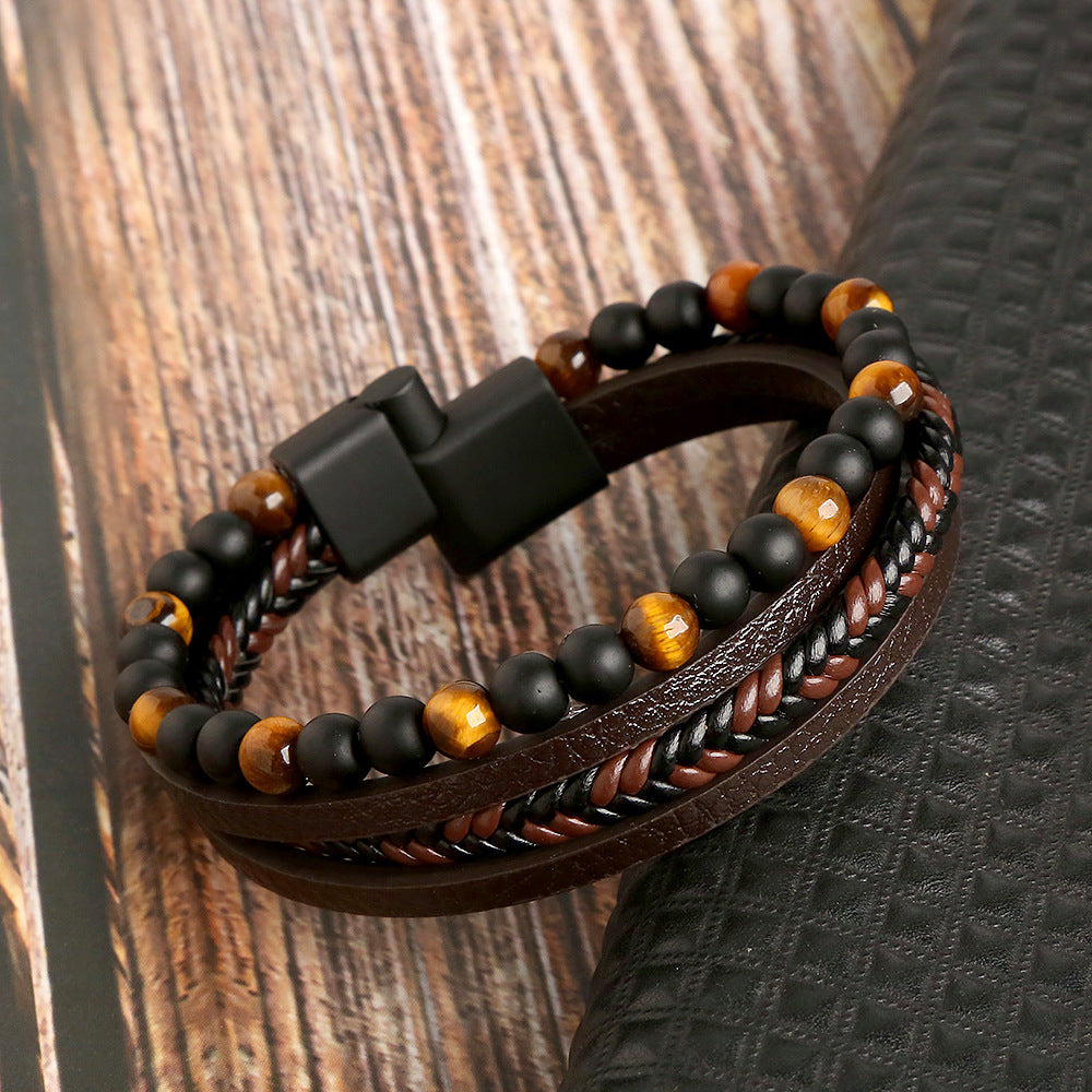 Fashion Geometric Gem Artificial Leather Metal Patchwork Men's Bracelets - view 3