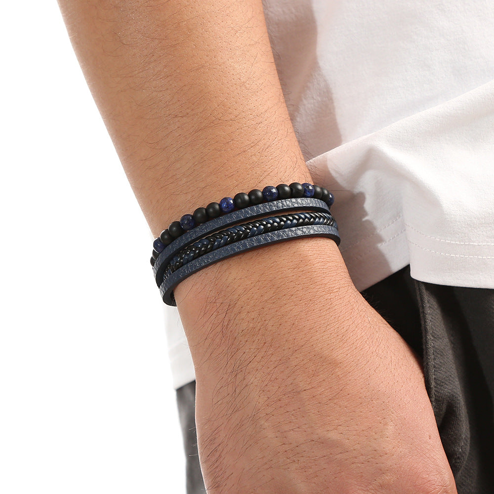 Fashion Geometric Gem Artificial Leather Metal Patchwork Men's Bracelets - view 4
