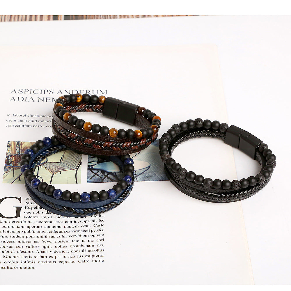 Fashion Geometric Gem Artificial Leather Metal Patchwork Men's Bracelets - view 2