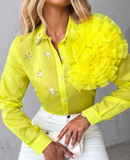 Wholesale Women's Elegant Flower Long Sleeve Blouses - view 2