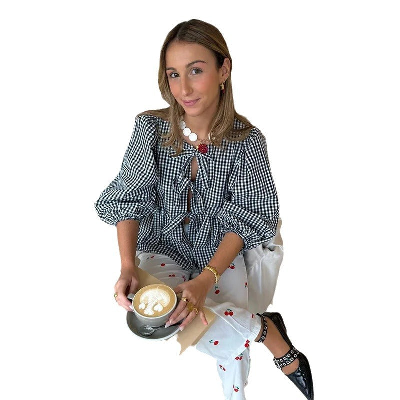 Wholesale Women's Simple Style Stripe Half Sleeve Printing Patchwork Blouses - view 5