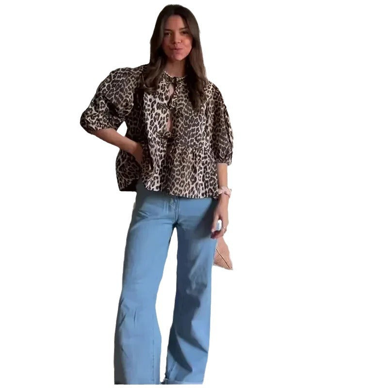 Wholesale Women's Streetwear Leopard Short Sleeve Blouses - view 5