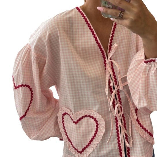 Wholesale Women's Streetwear Plaid Heart Shape Long Sleeve Blouses - view 5
