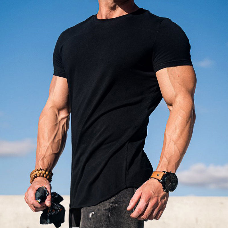 Men's Solid Color Sports Round Neck Men's T-shirt - front view