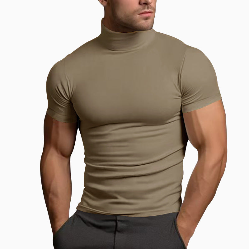 Men's Solid Color Simple Style Turtleneck Short Sleeve Slim Men's T-shirt - view 4