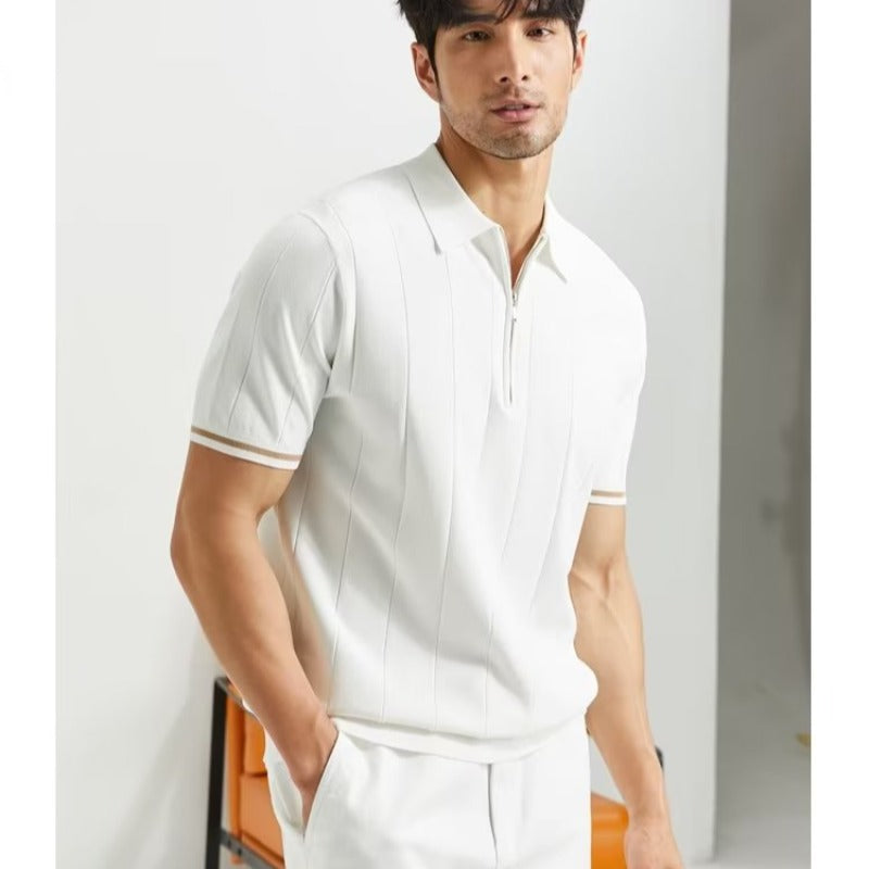 Men's Stripe Simple Style Turndown Short Sleeve Loose Men's T-shirt - view 4