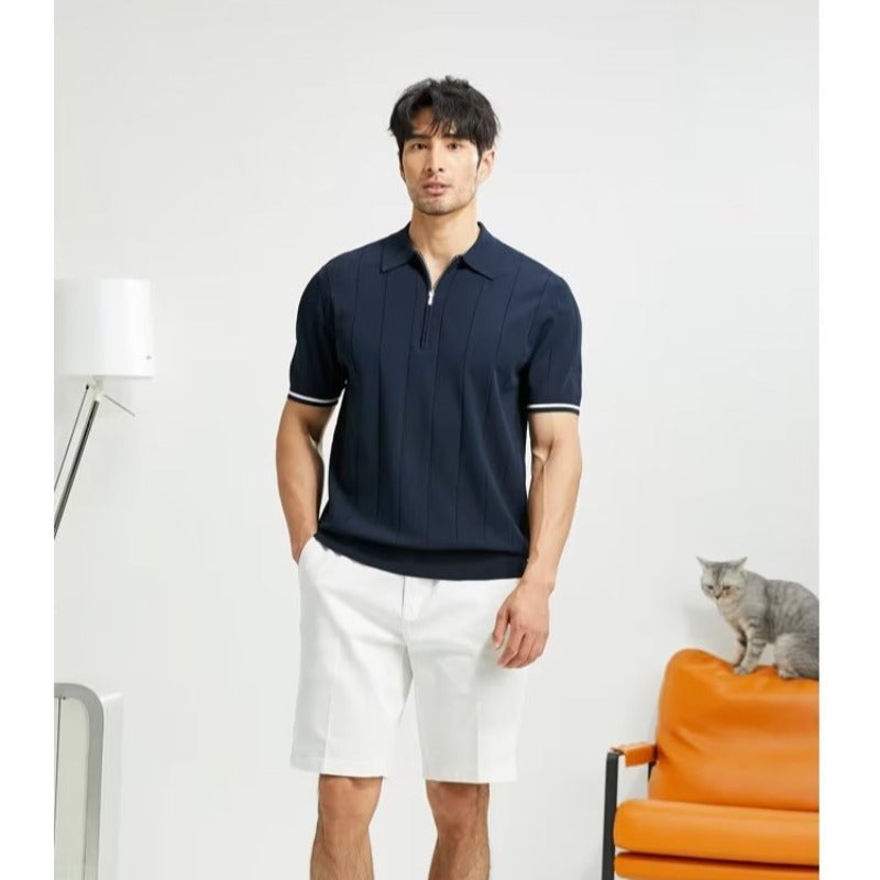 Men's Stripe Simple Style Turndown Short Sleeve Loose Men's T-shirt - view 3