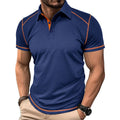 Men's Color Block Casual Turndown Short Sleeve Slim Men's T-shirt - front view
