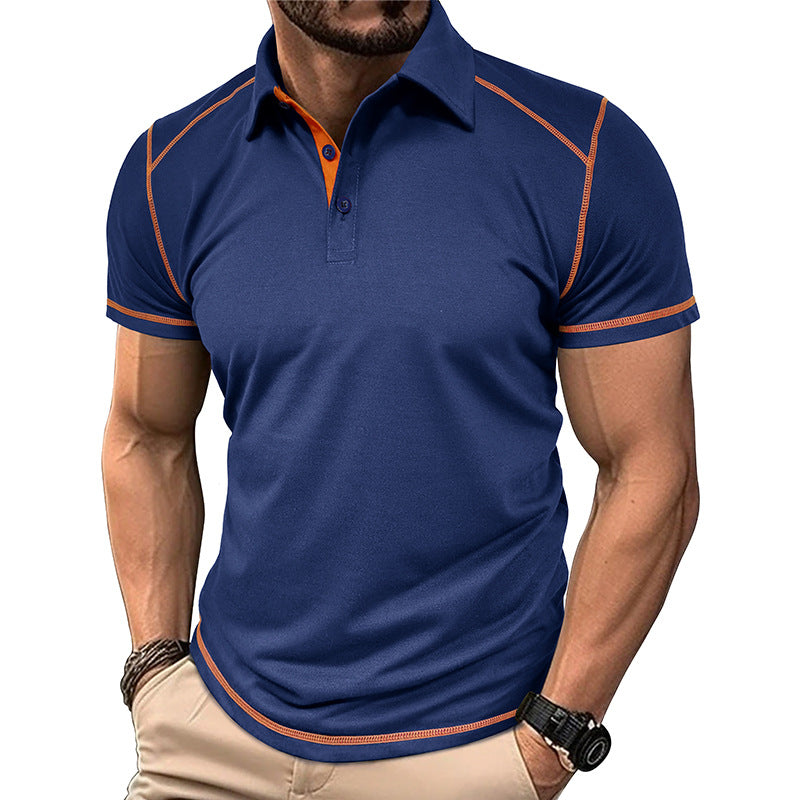 Men's Color Block Casual Turndown Short Sleeve Slim Men's T-shirt - front view
