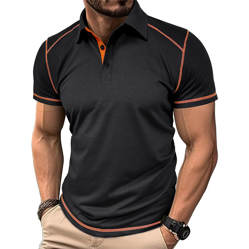 Men's Color Block Casual Turndown Short Sleeve Slim Men's T-shirt - view 3