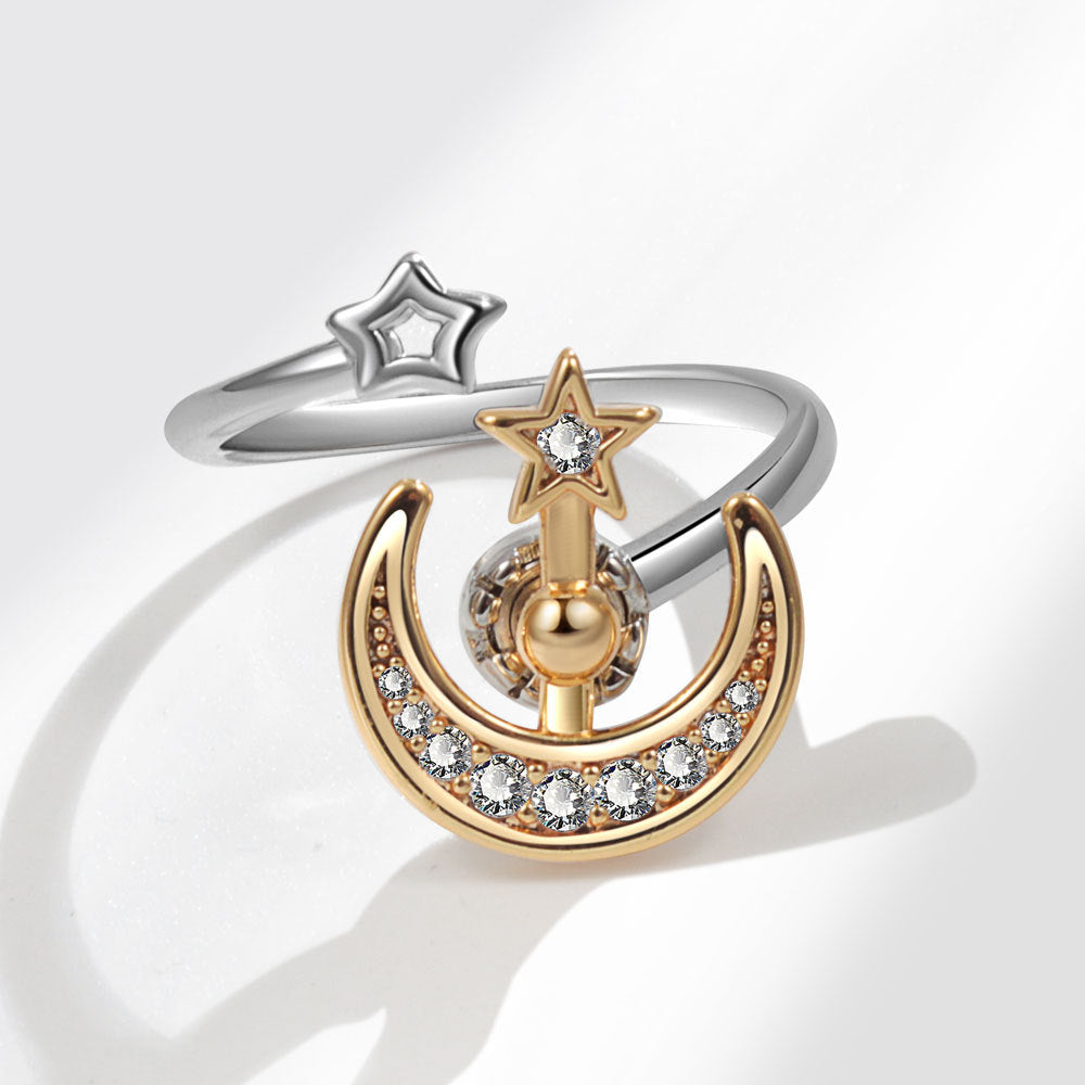 Star Moon Copper Simple Style Anxiety Ring Open Rings Rings - view 5