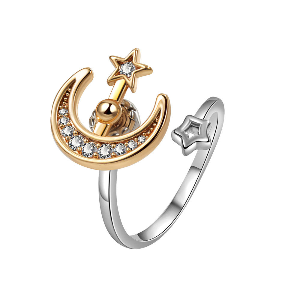 Star Moon Copper Simple Style Anxiety Ring Open Rings Rings - view 3
