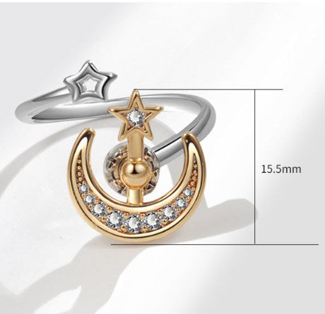 Star Moon Copper Simple Style Anxiety Ring Open Rings Rings - view 6