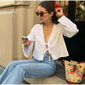 Wholesale Women's Casual Solid Color Long Sleeve Blouses - front view