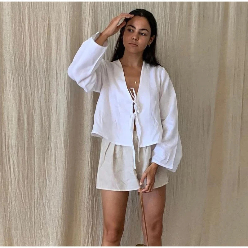 Wholesale Women's Casual Solid Color Long Sleeve Blouses - view 3