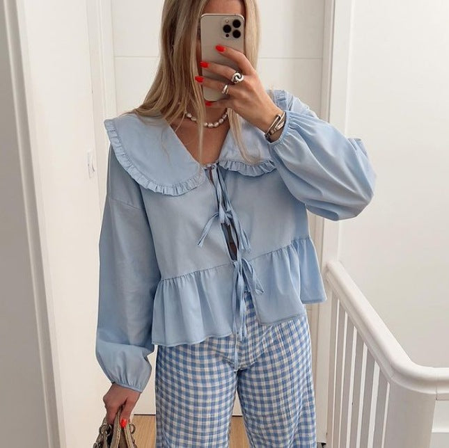 Wholesale Women's Streetwear Solid Color Long Sleeve Blouses - view 4
