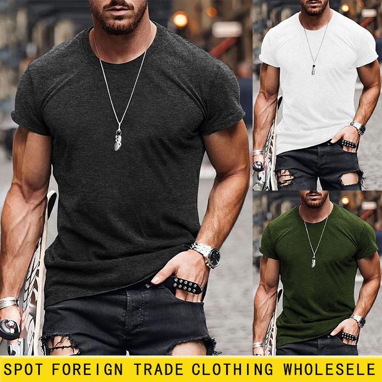 Men's Solid Color Streetwear Round Neck Short Sleeve Loose Men's T-shirt - front view