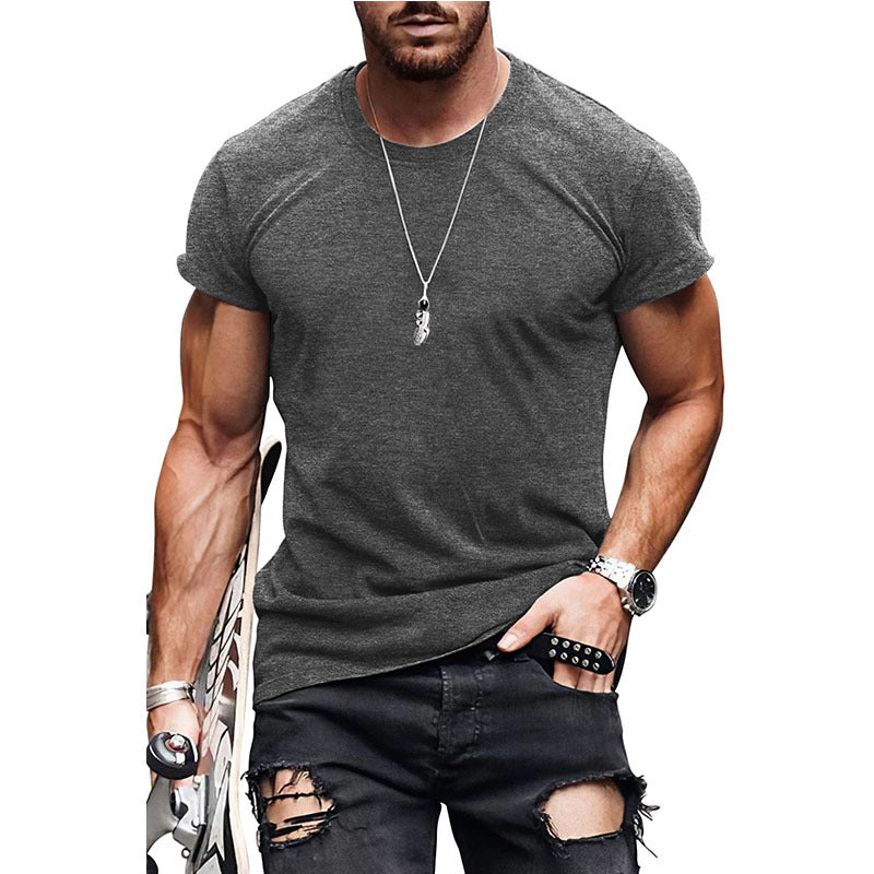 Men's Solid Color Streetwear Round Neck Short Sleeve Loose Men's T-shirt - view 2