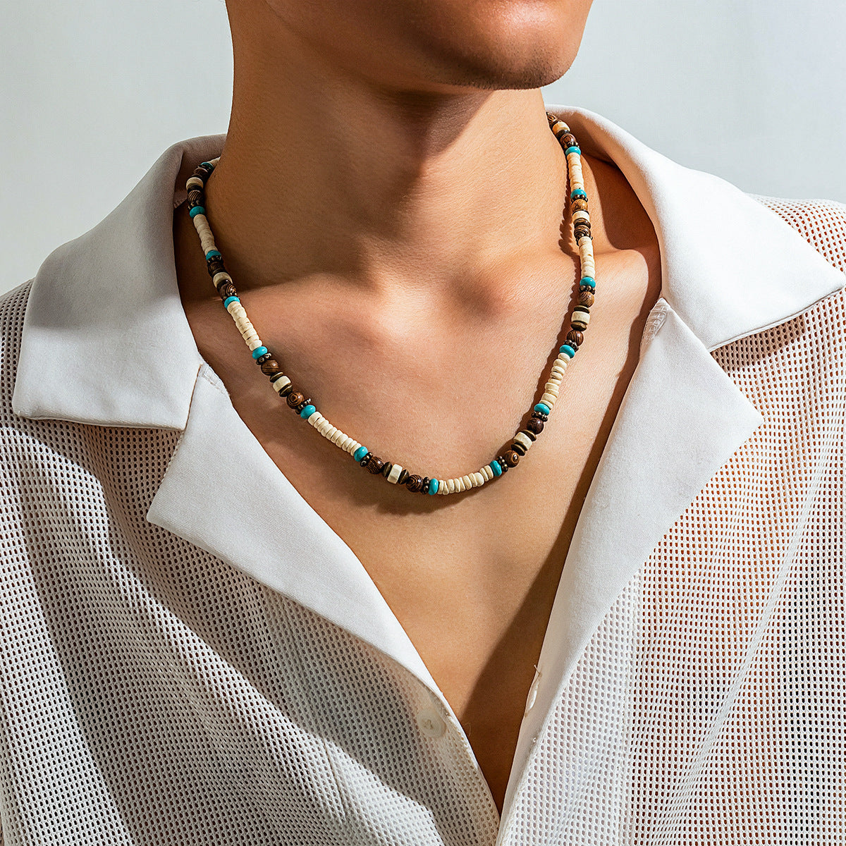 Basic Geometric Wooden Beads Beaded Men's Necklace - view 5