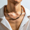 Basic Geometric Wooden Beads Beaded Men's Necklace - front view