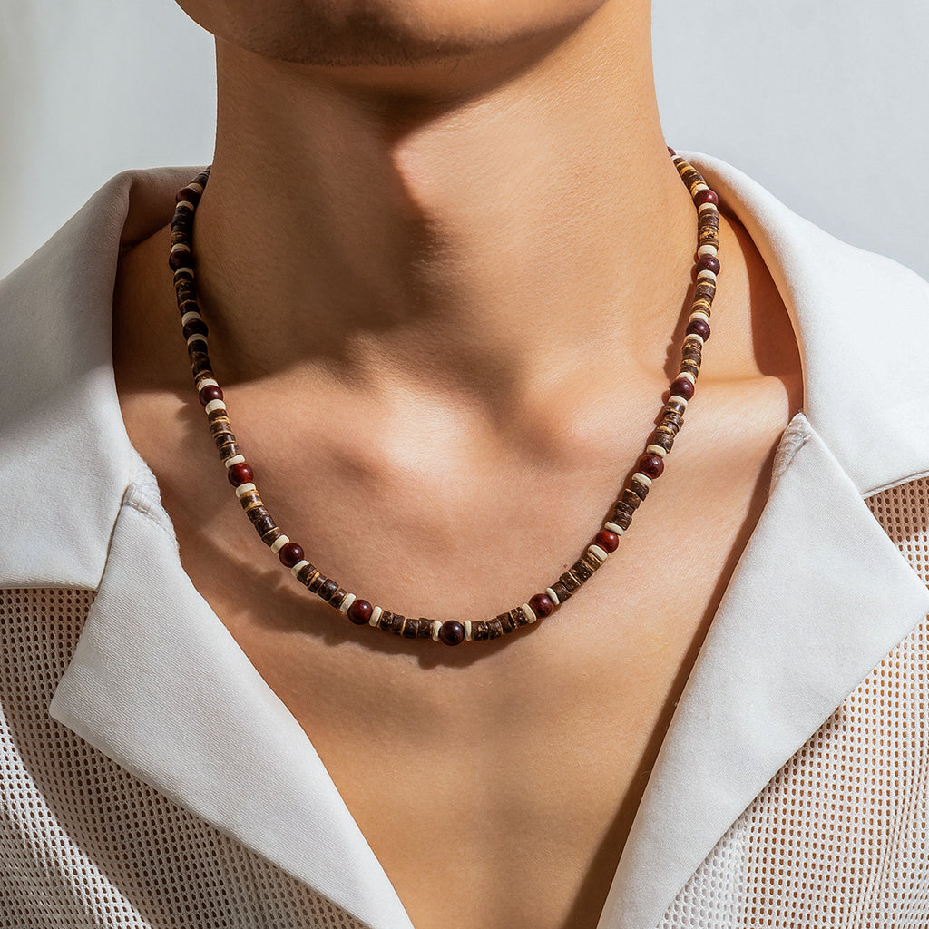 Basic Geometric Wooden Beads Beaded Men's Necklace - view 4