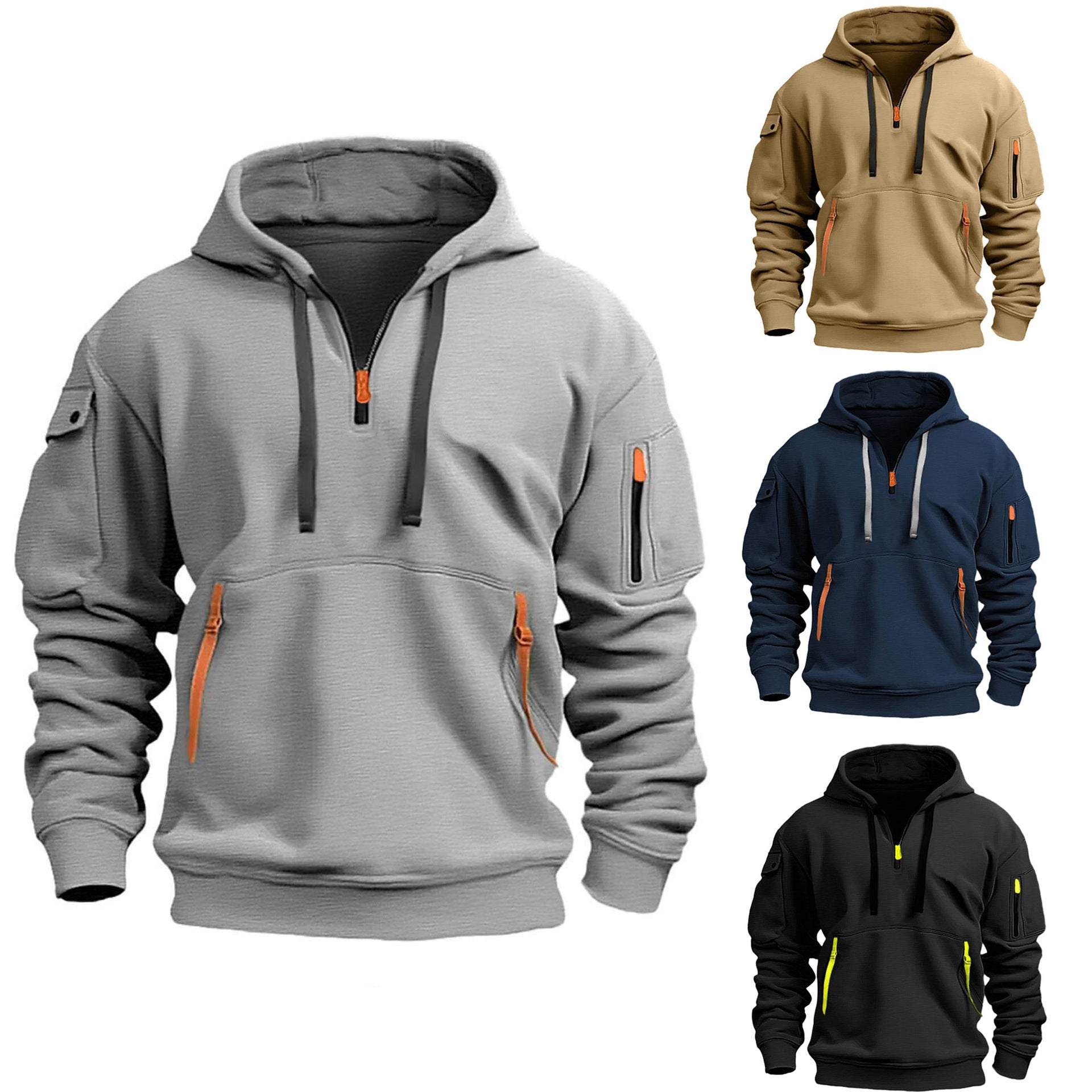 Wholesale Men's Casual Color Block Long Sleeve Men's Hoodies - front view
