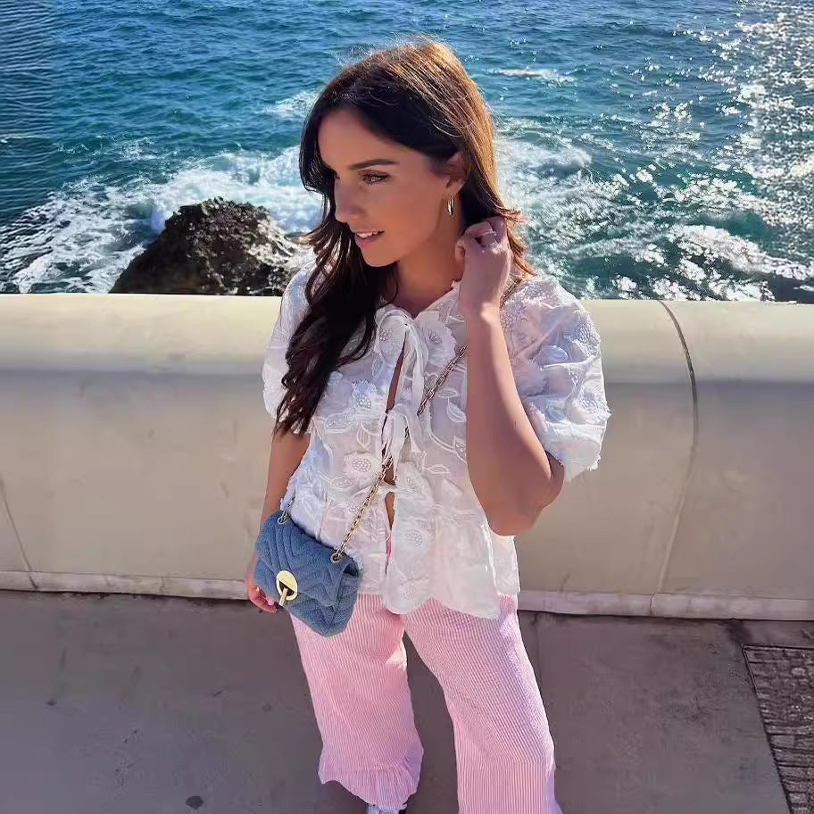 Wholesale Women's Casual Vacation Flower Long Sleeve Blouses - view 3