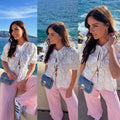 Wholesale Women's Casual Vacation Flower Long Sleeve Blouses - front view