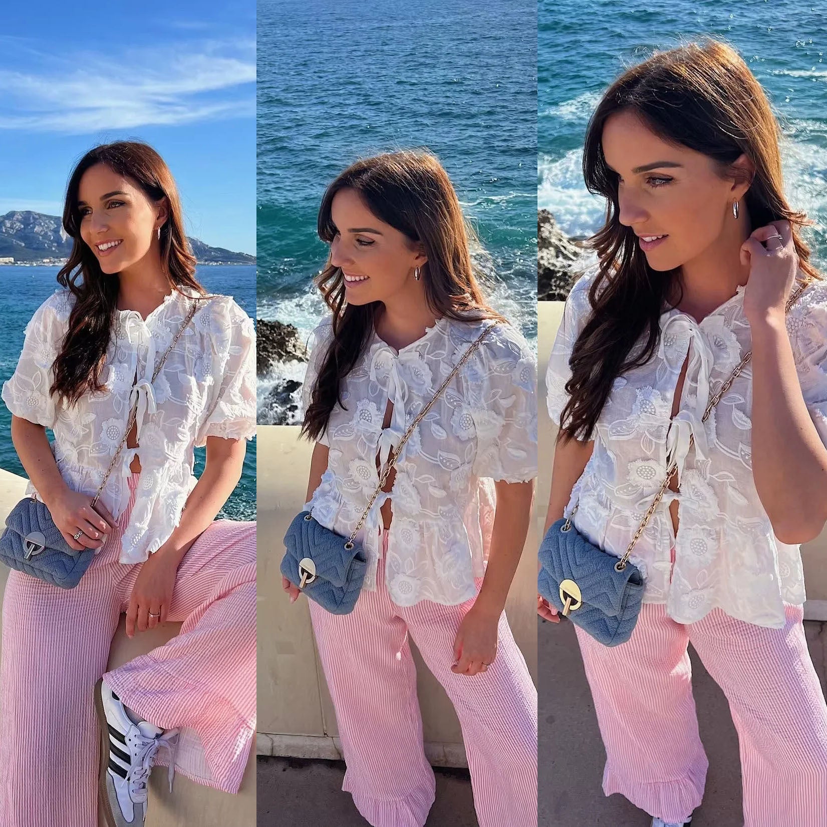 Wholesale Women's Casual Vacation Flower Long Sleeve Blouses - front view