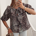 Wholesale Women's Sexy Streetwear Leopard Short Sleeve Printing Blouses - front view