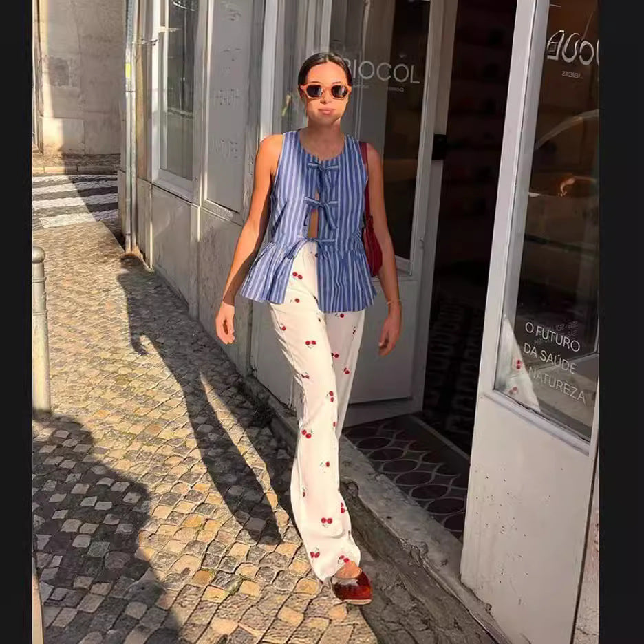 Wholesale Women's Casual Streetwear Stripe Sleeveless Printing Blouses - view 3