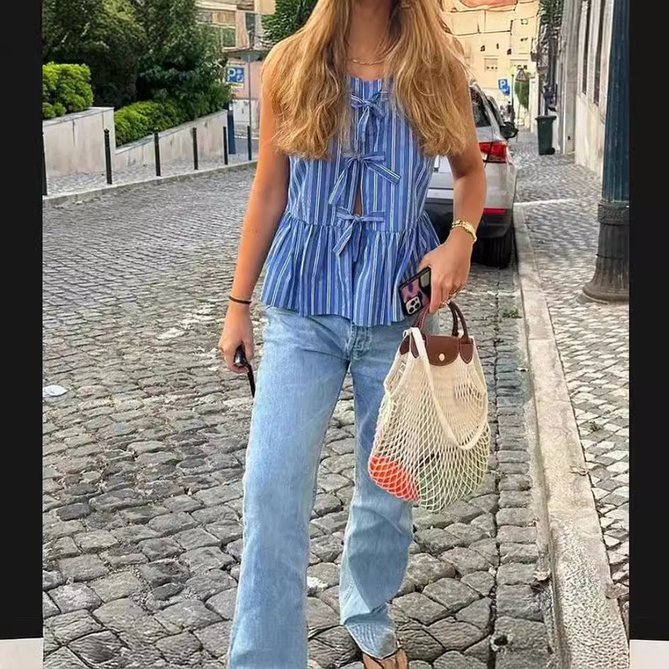 Wholesale Women's Casual Streetwear Stripe Sleeveless Printing Blouses - view 2