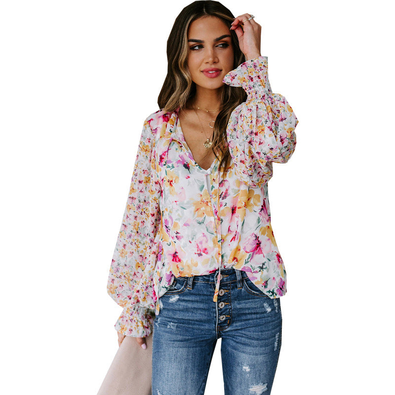 Wholesale Women's Elegant Streetwear Ditsy Floral Long Sleeve Printing Blouses - view 5