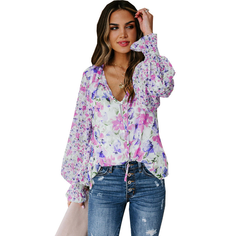 Wholesale Women's Elegant Streetwear Ditsy Floral Long Sleeve Printing Blouses - view 3