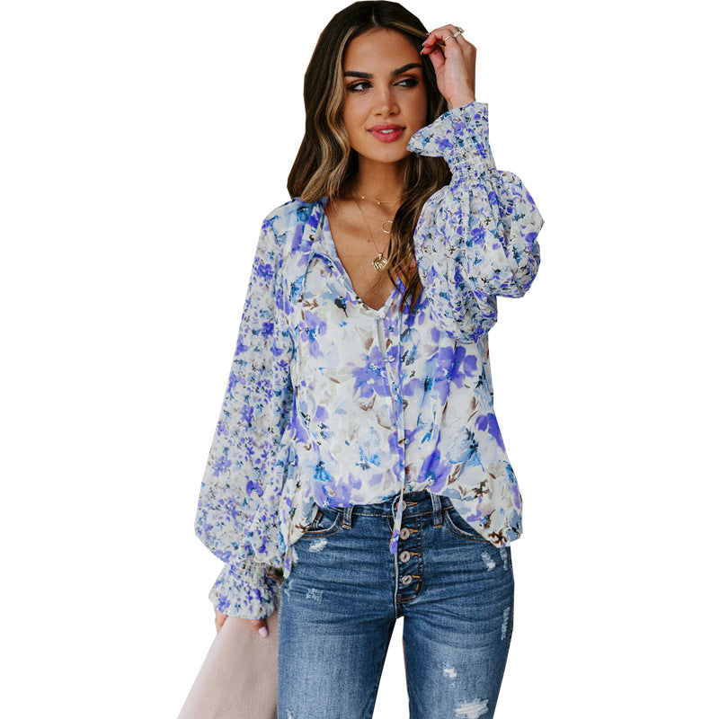 Wholesale Women's Elegant Streetwear Ditsy Floral Long Sleeve Printing Blouses - view 2