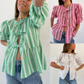 Wholesale Women's Streetwear Stripe Half Sleeve Blouses - front view