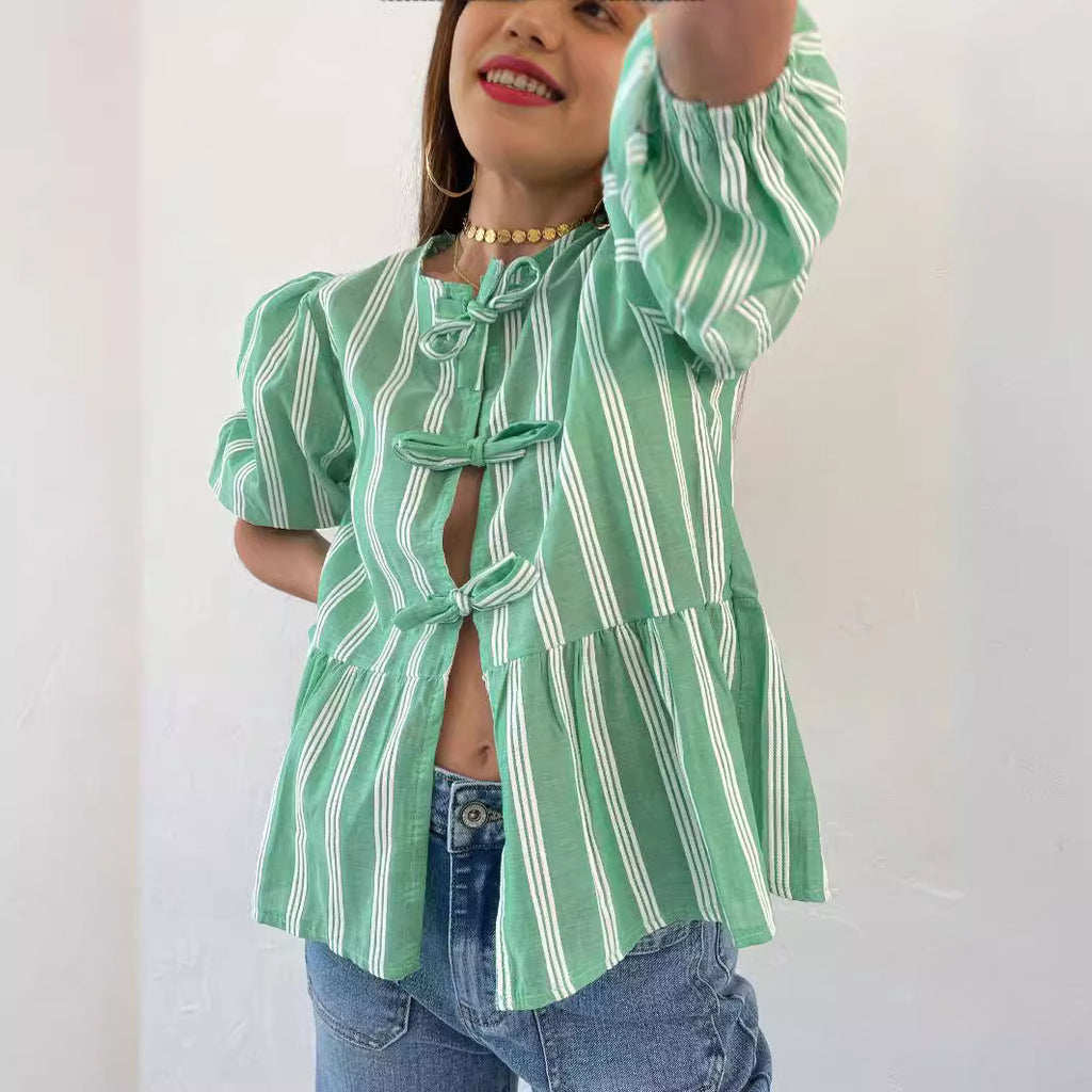 Wholesale Women's Streetwear Stripe Half Sleeve Blouses - view 5