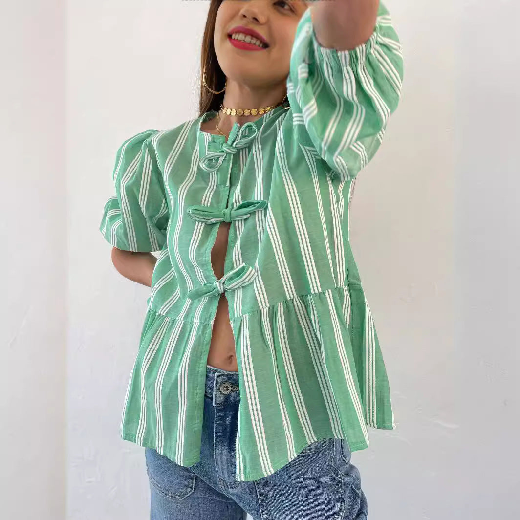 Wholesale Women's Streetwear Stripe Half Sleeve Blouses - view 5
