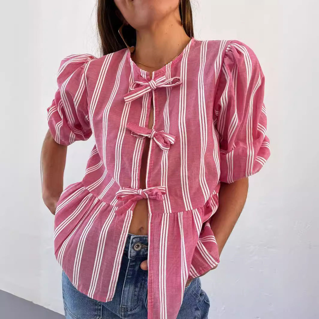 Wholesale Women's Streetwear Stripe Half Sleeve Blouses - view 4