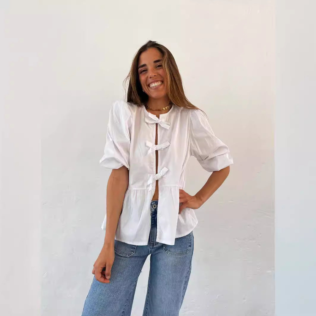Wholesale Women's Streetwear Stripe Half Sleeve Blouses - view 2
