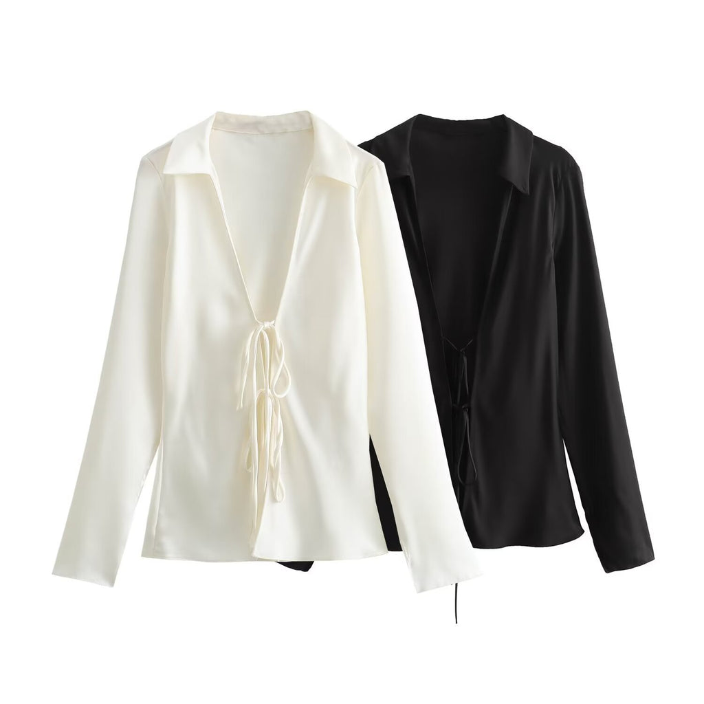 Wholesale Women's Sexy Streetwear Solid Color Long Sleeve Knot Blouses - view 5