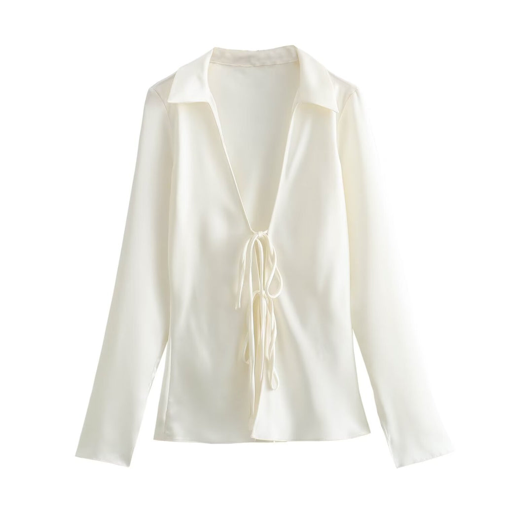 Wholesale Women's Sexy Streetwear Solid Color Long Sleeve Knot Blouses - view 3