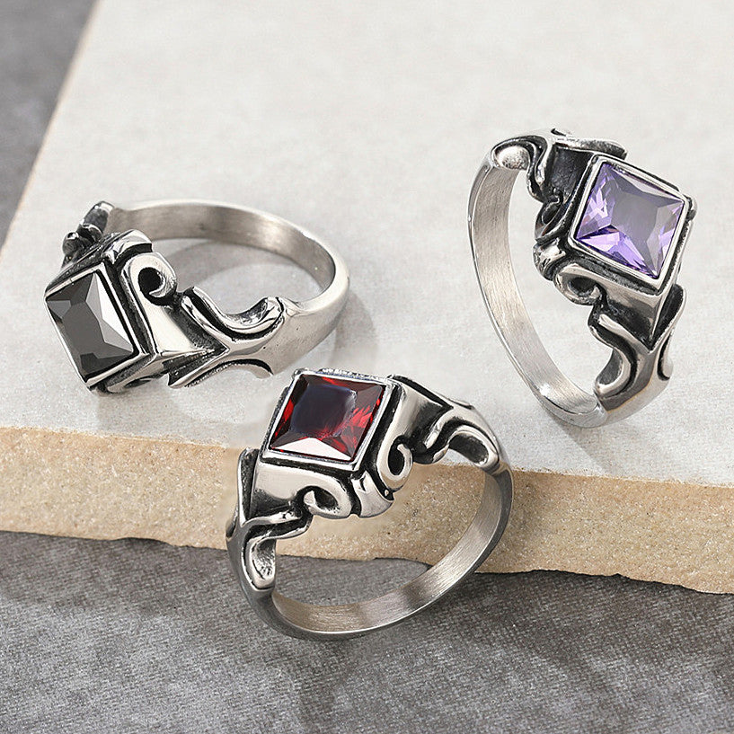 Retro Rhombus Titanium Steel Men's Rings - front view