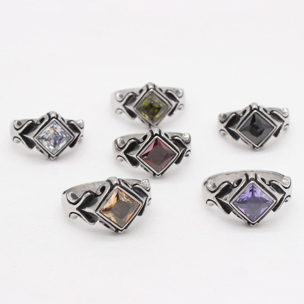 Retro Rhombus Titanium Steel Men's Rings - view 3