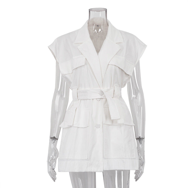 Wholesale Women's Streetwear Solid Color Sleeveless Pocket Blouses - view 2