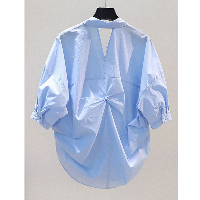 Wholesale Women's Casual Solid Color Short Sleeve Blouses - front view